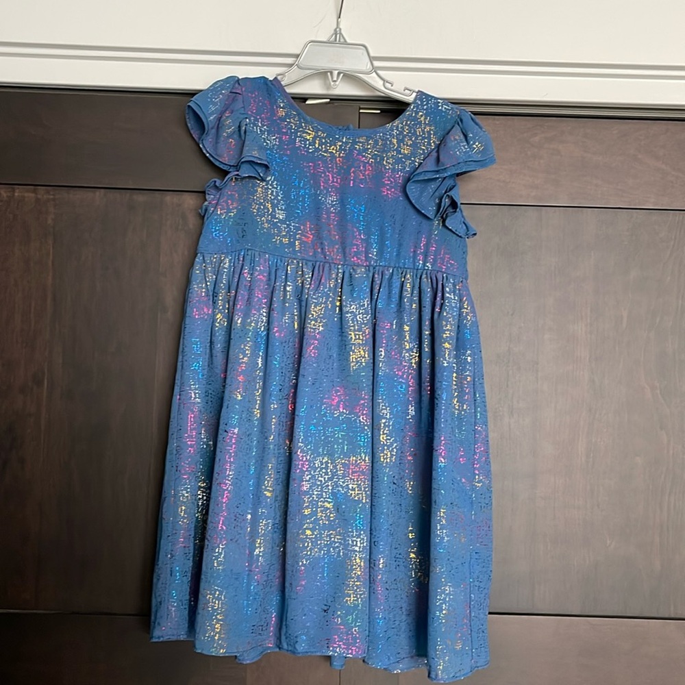 Pippa and Julie Blue Multicolor Shine Flutter Sleeve Dress Size 5
